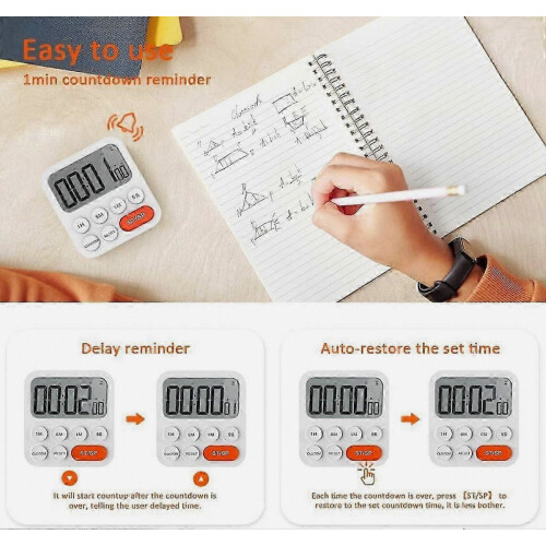 Digital Kitchen Timer, Stopwatch & Countdown Timer with Custom Mode, 3 Adjustable Volume Levels, Magnetic Back, Folding Stand 2