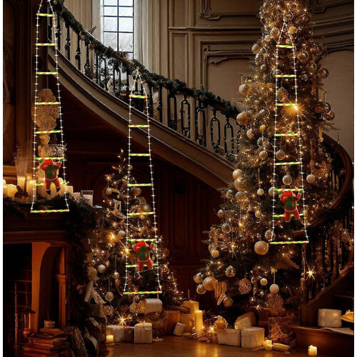 Weihnachtsmann-Plüschfigur mit Leiter, LED-Beleuchtung, 8 Leuchtmodi, 170 cm 1