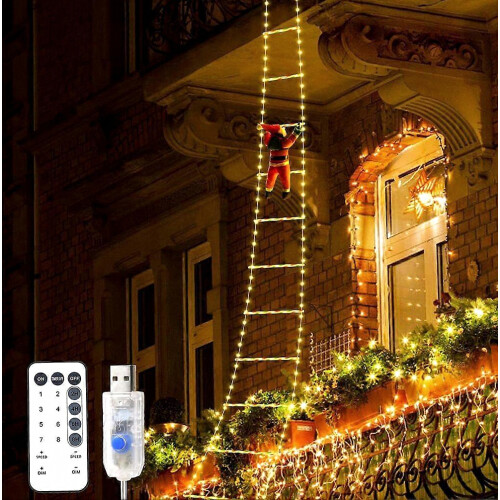 Weihnachtsmann-Plüschfigur mit Leiter, LED-Beleuchtung, 8 Leuchtmodi, 170 cm 2