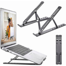 Verstelbare, opvouwbare aluminium laptopstandaard - Ergonomische, draagbare notebookverhoger voor bureau- en reishoogte-aanpassing