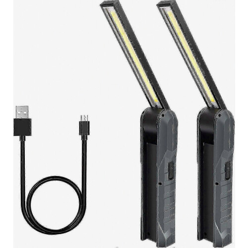2-Pack Magnetic Rechargeable LED Work Lights - Foldable Flashlights for Inspections, Camping, and Car Repairs