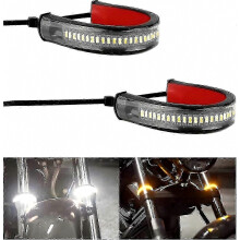 Dual-Color LED Motorcycle Turn Signal Lights, 2pcs Flexible White & Amber Fork Blinkers with Switchback Function