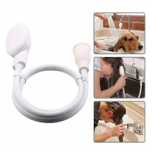 Manguera de goma portátil para rociar mascotas, para ducha, cabezal de ducha de mano con extensión de 1,1 m y horquilla para grifo individual.