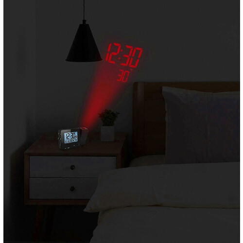 LED Projector Clock with Digital Alarm, Indoor Temperature Display, 4-Level Brightness Adjustment, Black 1