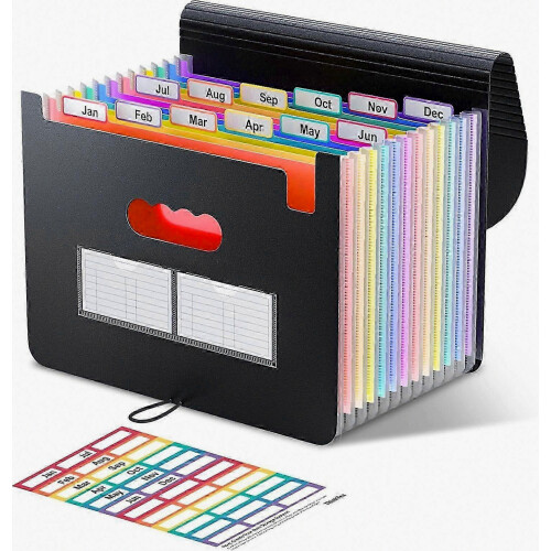 Expanding File Folder 12 Pockets Accordion Organizer for Bills, Papers, Documents, Receipts (A4/Letter Size)