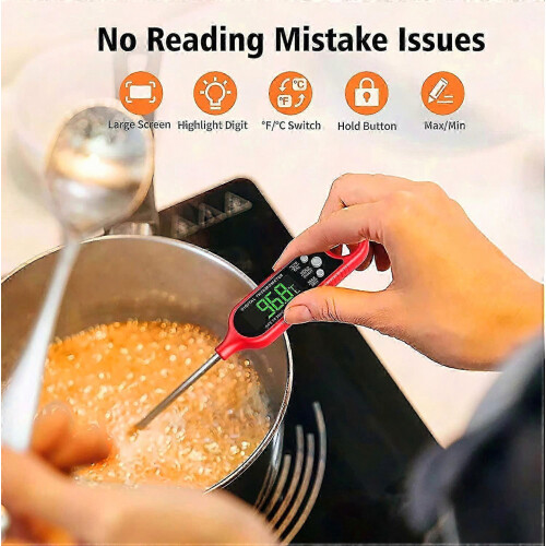 3S Instant Read Kitchen Thermometer with Long Probe, Waterproof BBQ Cooking Thermometer with Calibration Button 2