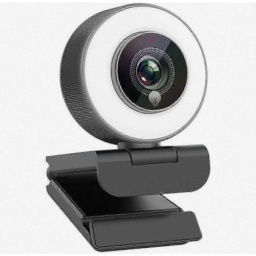 Webcam 4K HD con luce ad anello regolabile, USB 2.0 Plug and Play, microfono integrato, design portatile, compatibile con giochi per PC e streaming,