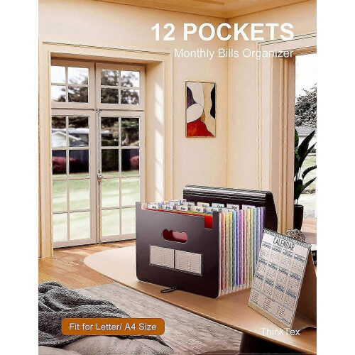 Expanding File Folder 12 Pockets Accordion Organizer for Bills, Papers, Documents, Receipts (A4/Letter Size) 1