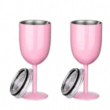 2 isolierte rosa Weingläser – doppelwandige Edelstahl-Reiseweingläser mit auslaufsicherem Deckel