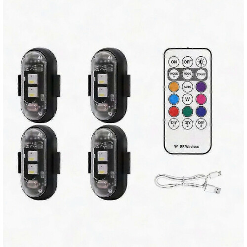 4PCS Wireless LED Strobe Lights with Remote, 8 Colors USB Rechargeable Waterproof Emergency Warning Lights