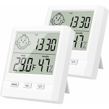 Set van 2 mini digitale thermometers, hygrometers en timers voor thuis, kantoor en de babykamer.