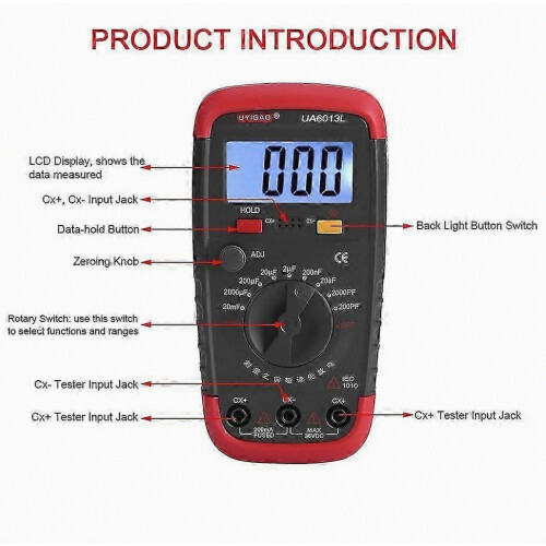 Digital Capacitance Meter (0.1pF-20,000μF) - Professional LCD Backlit Capacitor Tester for Electronics 2