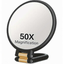 50x Magnifying Mirror With Dual-sided 1x/50x Magnification - Portable Handheld Makeup Mirror With 360 Adjustable Handle, Foldab SZTCLV