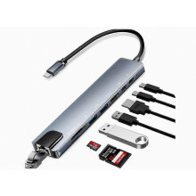 USB-C-keskitin, telakointiasema, 100 W:n PD, RJ45 Ethernet, SD/TF-kortinlukija, Type-C-portti, yhteensopiva MacBook Pron/Airin kanssa, lisää