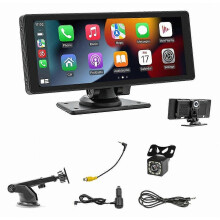 New Portable Wireless Carplay Car Stereo With Dash Cam - 10.26in Hd Ips Screen, Android Auto, 1080p Back