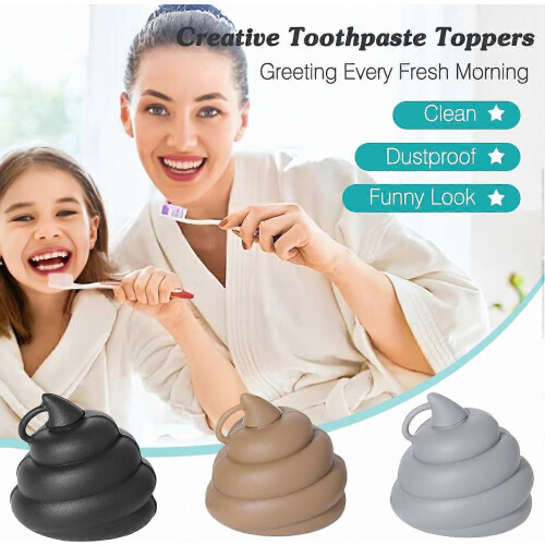 3pcs Funny Poop Toothpaste Caps Toothpaste Topper Silicone Toothpaste Dispenser Cap, Poop Toothpaste Squeezers Cap Keeps No Waste 1