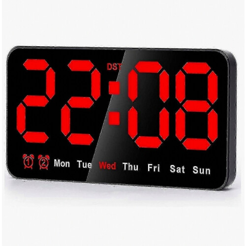 Digital Wall Clock 9inch Led Digital Clock Display With 12/24h Big Digits,small Silent Wall Clock (red)