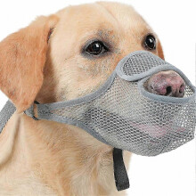 Ademende mesh hondenmuilkorf met anti-bijtband, bekkooi voor honden, voorkomt dat ze voedsel opeten, lange bek voor huisdieren, grijs, L