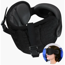 Vliegtuigkussen met 3D-slaapmasker, 360-steunband voor lange vluchten, voorkomt hoofdschudden, reisaccessoire voor lange vluchten, zwart