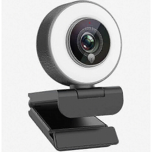 Webcam 4K HD con luce ad anello regolabile, USB 2.0 Plug and Play, microfono integrato, design portatile, compatibile con giochi per PC e streaming, 1