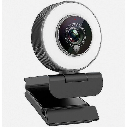 Webcam 4K HD con luce ad anello regolabile, USB 2.0 Plug and Play, microfono integrato, design portatile, compatibile con giochi per PC e streaming, 2