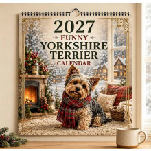 Calendario da parete divertente con Yorkshire Terrier 2027, formato A4, 12 mesi, simpatico calendario con cane Yorkie, spazio per appunti mensili pe