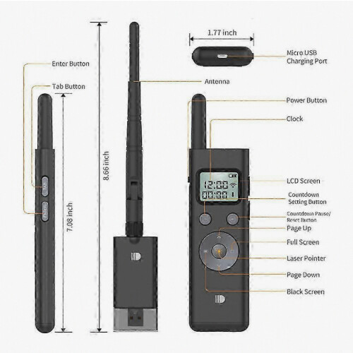 Wireless Powerpoint Presentation Ppt Pointer Clicker Presenter Lcd Display Green Light Rf Remote Control 300m Distance 1