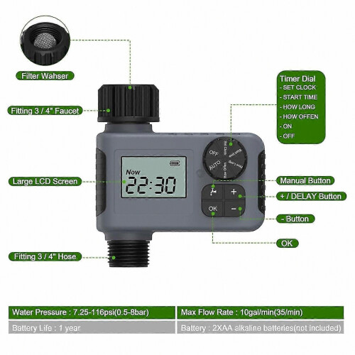Electronic Garden Water with LCD Screen Single-Outlet Hose Irrigation Controller Efficient Water Man 1