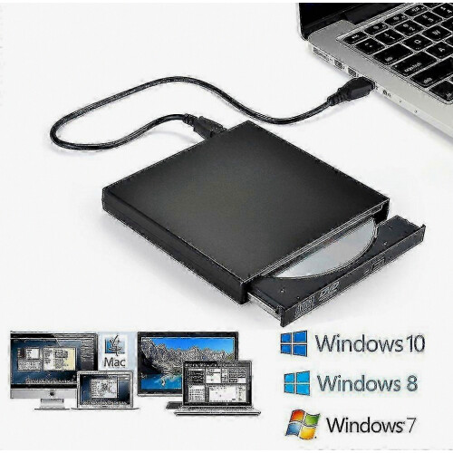 Unità CD/DVD esterna, USB 2.0 sottile e portatile, masterizzatore CD-RW/DVD-RW per laptop, PC e computer desktop, nera. 1