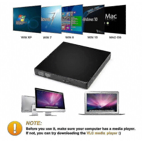 Unità CD/DVD esterna, USB 2.0 sottile e portatile, masterizzatore CD-RW/DVD-RW per laptop, PC e computer desktop, nera. 2
