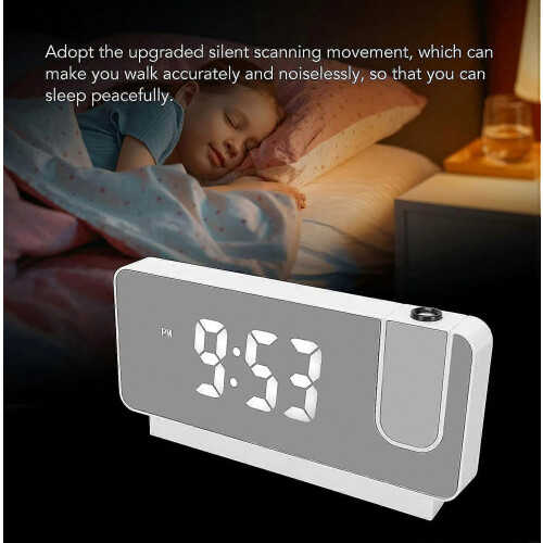 HD LED Projection Alarm Clock with 180 Rotating Ceiling/Wall Projector, Digital Display, Snooze & Temperature 1
