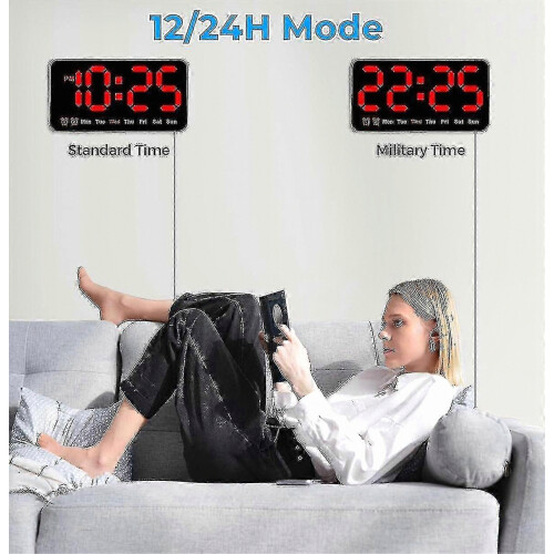 Digital Wall Clock 9inch Led Digital Clock Display With 12/24h Big Digits,small Silent Wall Clock (red) 2