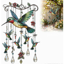 Buntglas-Kolibri-Windspiel, Kristall-Sonnenfänger als Hängedekoration, farbenfrohes Vogel-Windspiel für Terrasse, Veranda, Garten oder Fenster