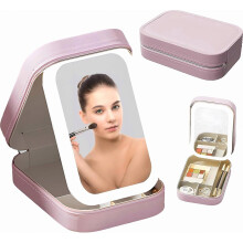 Universele reismake-uptas met LED-spiegel, draagbare make-upkoffer met verlichte spiegel, cosmetica-organizer voor vrouwen en meisjes, reiscadeau