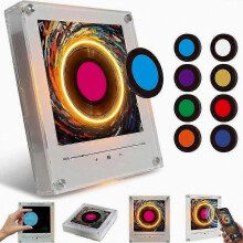 Koelkastmagneten met platenspeler, retro muziek koelkastmagneten met NFC programmeerbare speler set, 9 stuks vintage vinyl koelkastmagneten