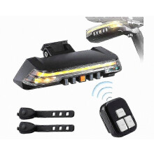 Bike Rear Light Turn Signal with Wireless Remote, USB Charging Waterproof LED Bike Rear Light with 8 Steady/Flash Modes for MTB Road Safty Night Day