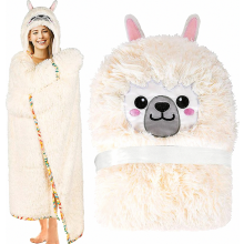 Couverture à capuche en alpaga pour adultes - Peignoir en fausse fourrure ultra douce et moelleuse,