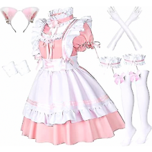 Catchcostume Lolita Maid Anime French Cute Maid Cosplay Costume Dress Girls Waitress Maid Party Stage Cat Ear Gloves Socks 8 Pieces Set_Surprise Gift