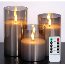 LED-Glaskerzen (flammenlos), Batteriekerzen, Stumpenkerzen mit Fernbedienung und Timer, elektrische Kerzen, Wachs + graues Glas, Überraschungsgeschen