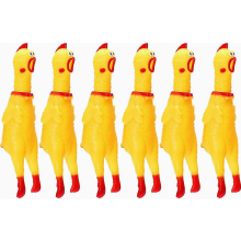Lot de 6 poulets en caoutchouc jaunes qui couinent - Jouet original et résistant - Cadeau surprise