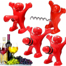4-pcs Cute Red Men Corkscrews Set - Wine Bottle Opener, Beer Bottle Opener, Wine Stopper - Christmas Birthday Gift Compatible Men And Women_Surprise