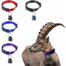 Lot de 4 colliers pour chèvres avec clochettes, réglables, en nylon résistant, clochettes en cuivre
