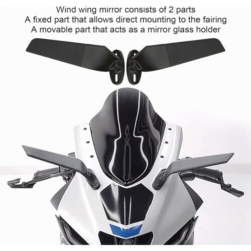 2Pcs Modified Motorcycle Wing Rearview Mirrors, Adjustable Rotating Side Mirrors Wind Swivel Wing Mirrors, Multi-Angle, Compatible with Ninja 250, 30 1