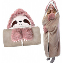 Große Lamm-Kapuzendecke, Einheitsgröße – Niedliches Faultier-Design – Überraschungsgeschenk