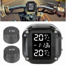 Motorcycle TPMS Tire Pressure Monitoring System - 2 External Sensors, LCD Display, Motorbike Tyre Temperature Alarm_Surprise Gift