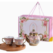 Service à thé en céramique rose, cafetière/théière pratique, 2 tasses, 1 théière/théière - Cadeau s