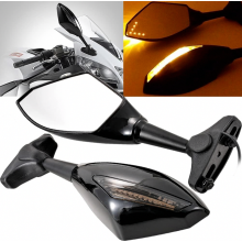 Universal Motorcycle Amber LED Turn Signal Light Integrated Indicator Side Marker Rearview Mirrors, Front & Rear Anti-Glare, Compatible with Honda, K