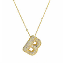 Collier pendentif bulle en or 14 carats avec initiale en diamant, pendentif ballon et pendentif bul