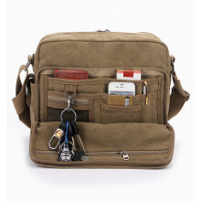 Pánska crossbody taška, plátená, vonkajšia, denná, so zipsom, jednofarebná, čierna, hnedá, khaki, p