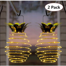 60 LED solárnych závesných lampášov s ananásom, 2 kusy, vodotesné terasové svetlá, dekoratívne solá